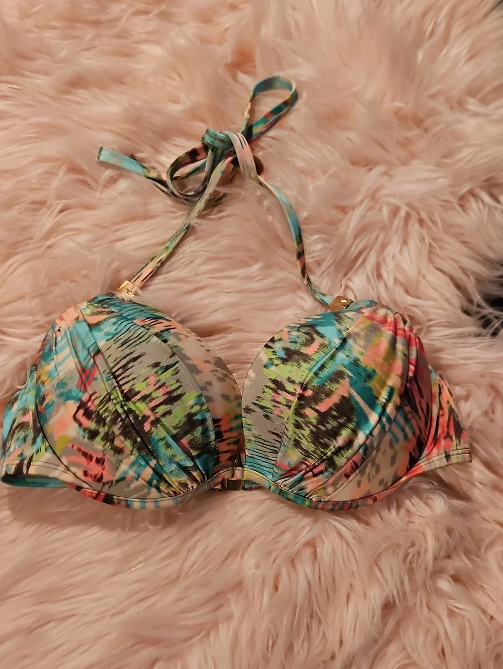 Vs Vintage 2012 Tropical Abstract Tease Halter Cheeky  Bikini